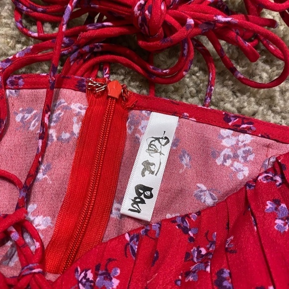 Rat & Boa Women’s Fia Red Micro Floral Tie Strap Dress Size M Mini Slip Dress - Picture 5 of 11